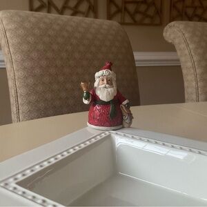 “Wood Carved” Christmas Santa With Bell and Bag Platter Decoration